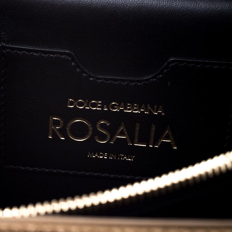 Dolce & Gabbana Gold Embellished Leather Rosalia Top Handle Bag 5