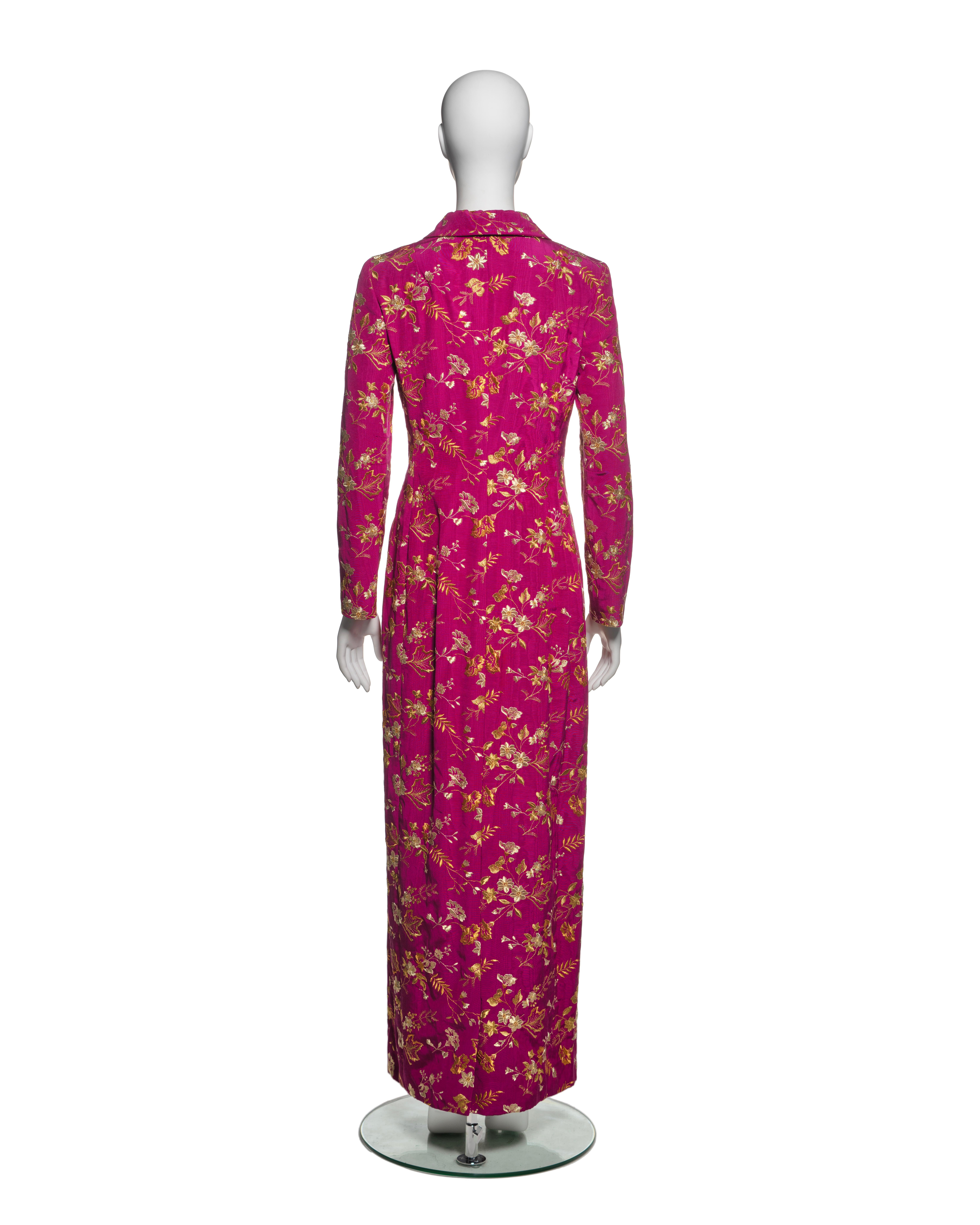 Dolce & Gabbana Gold Embroidered Magenta Moiré Evening Dress Coat, FW 1997 For Sale 6