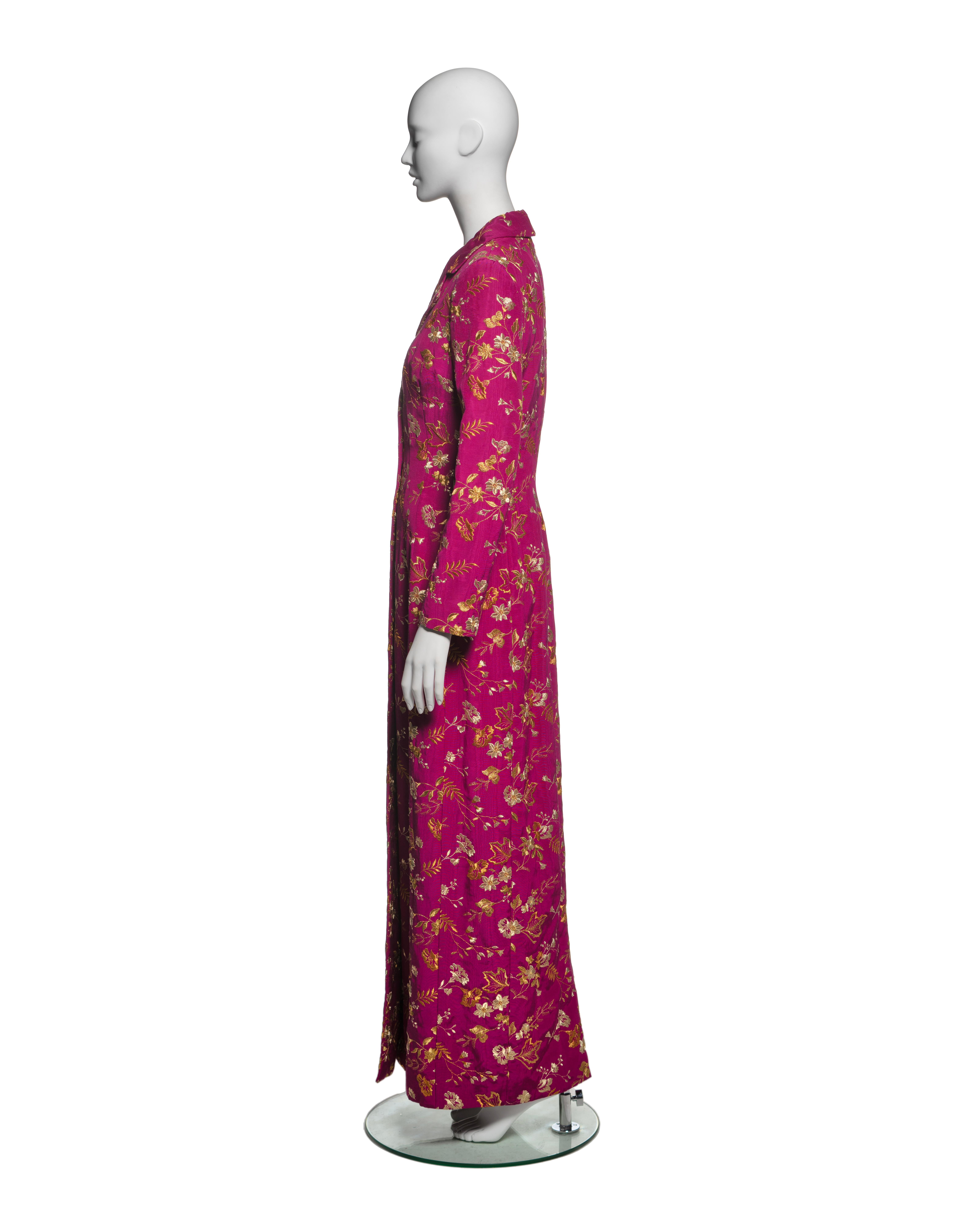 Dolce & Gabbana Gold Embroidered Magenta Moiré Evening Dress Coat, FW 1997 For Sale 7