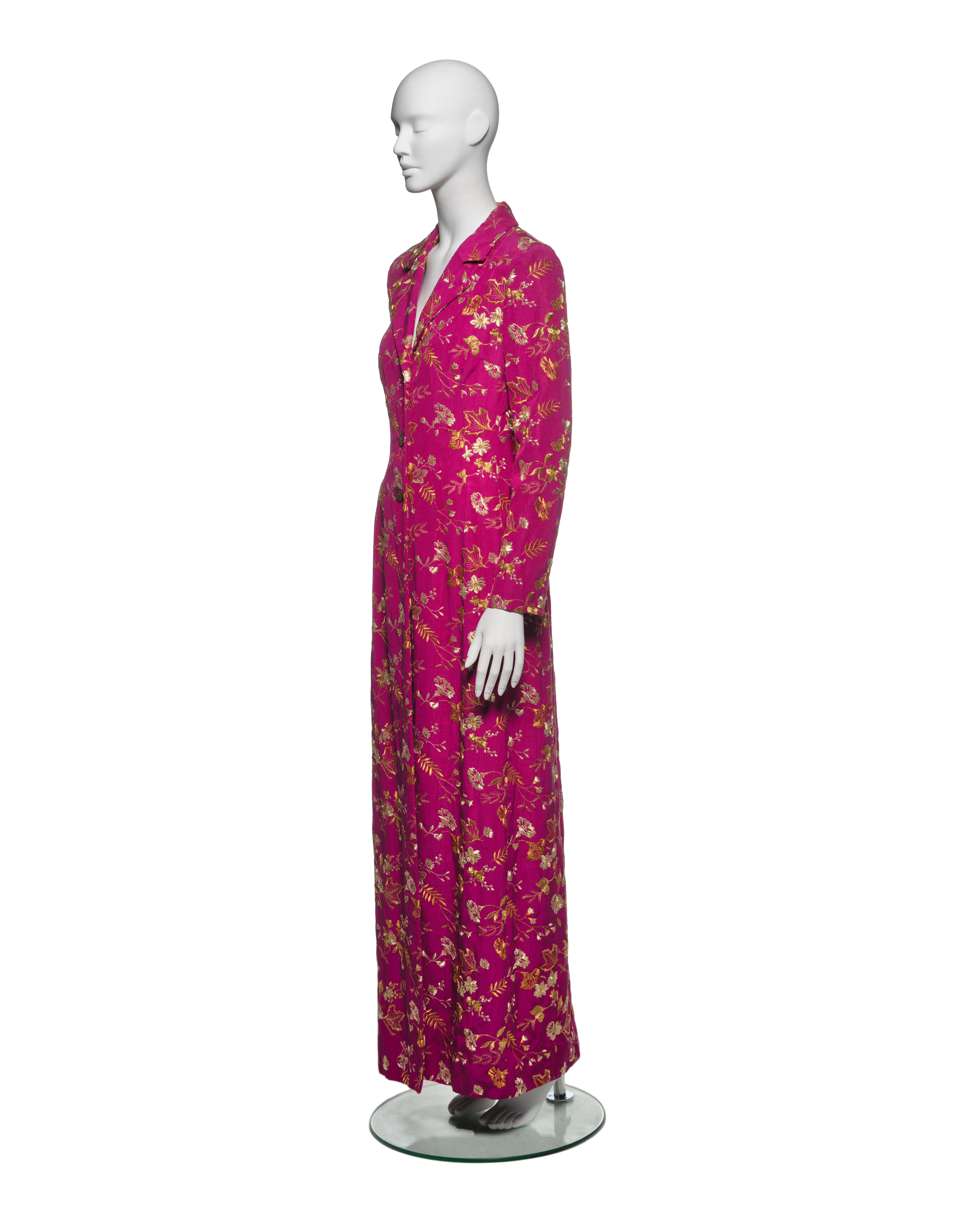 Dolce & Gabbana Gold Embroidered Magenta Moiré Evening Dress Coat, FW 1997 For Sale 9