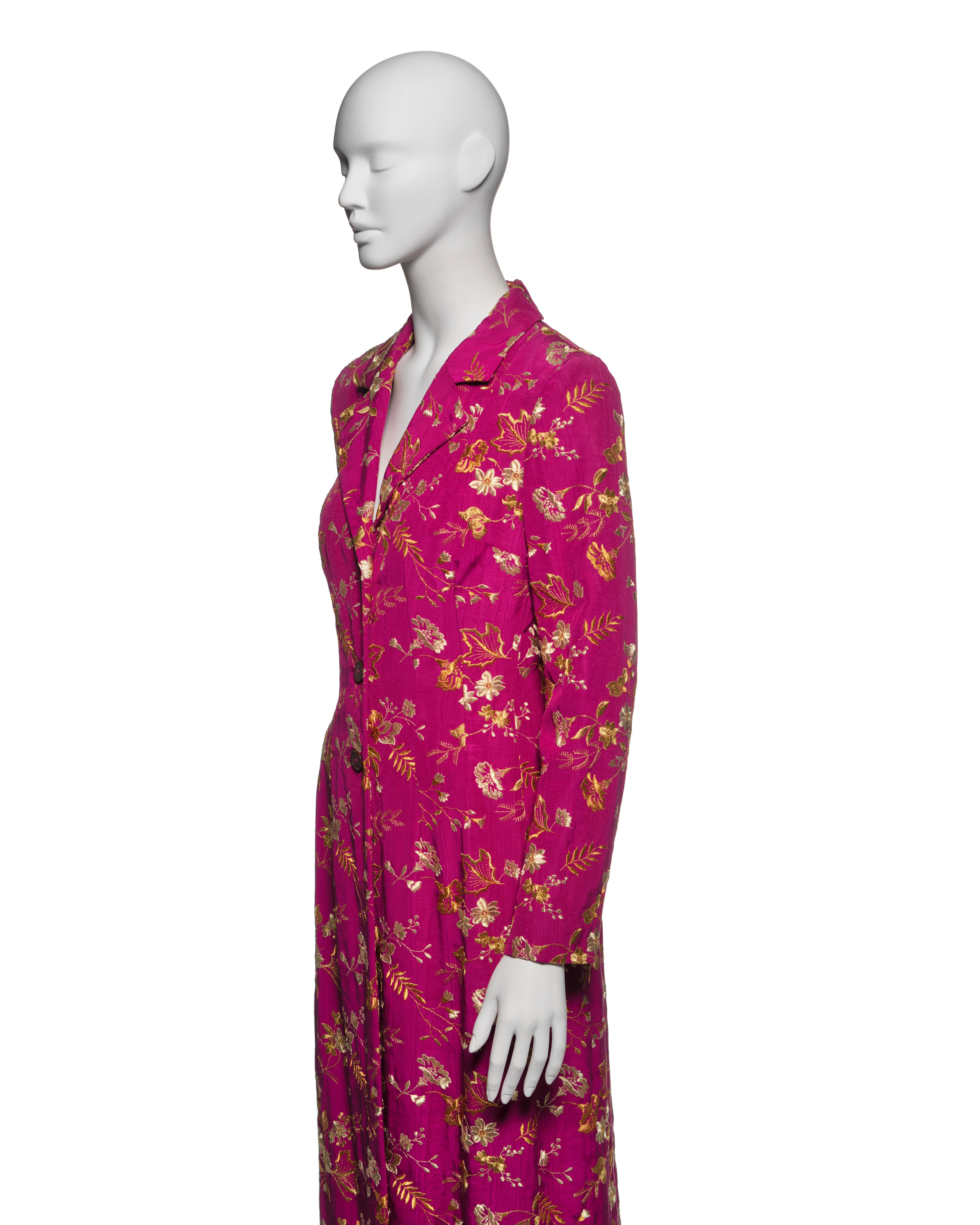 Dolce & Gabbana Gold Embroidered Magenta Moiré Evening Dress Coat, FW 1997 For Sale 10