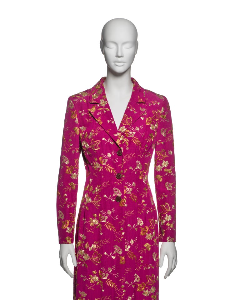 Dolce and Gabbana Gold Embroidered Magenta Moir Evening Dress Coat, FW 1997 For Sale at 1stDibs Dolce and Gabbana Gold Embroidered Magenta Moir Evening Dress Coat, FW 1997 For Sale at 1stDibs