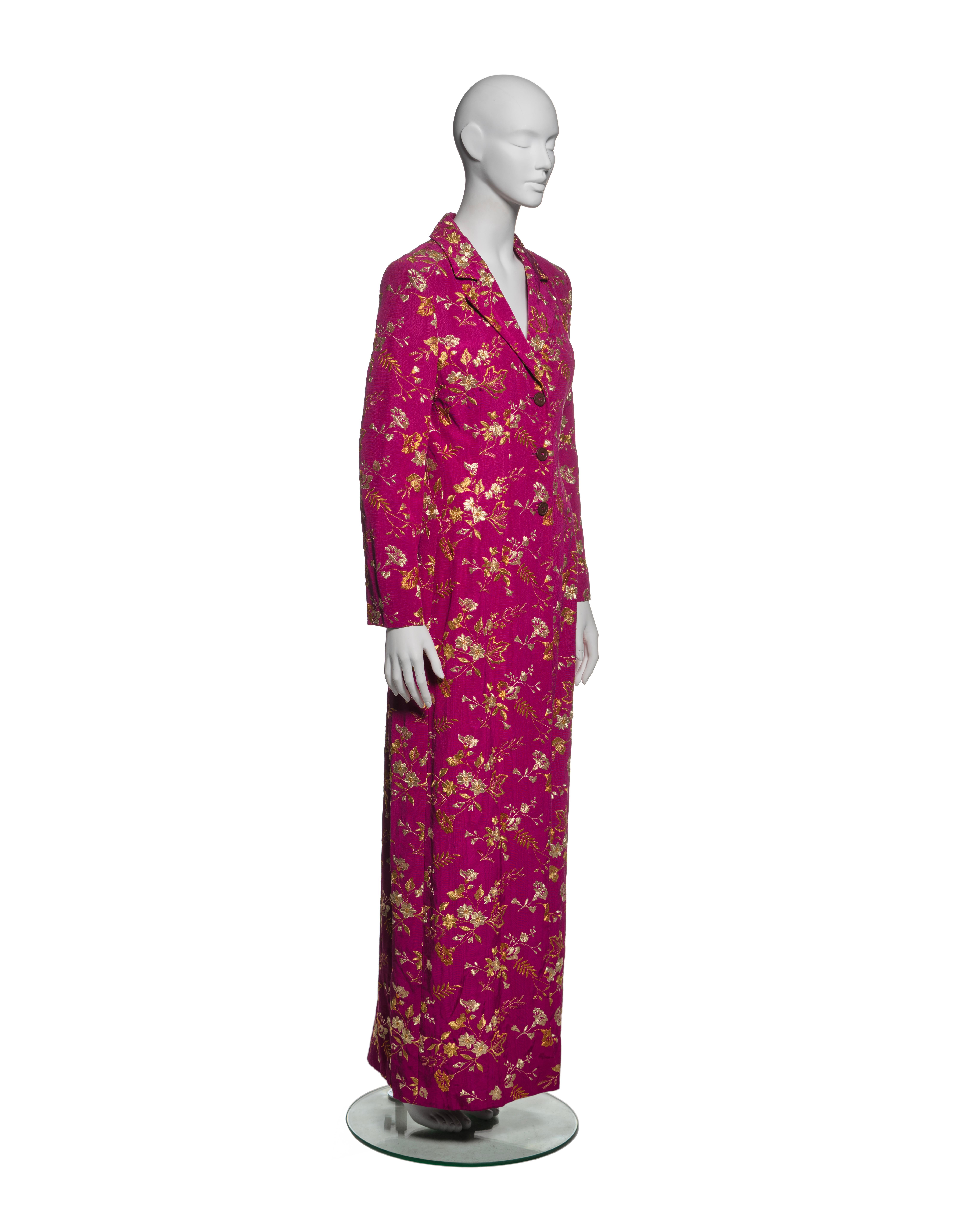 Dolce & Gabbana Gold Embroidered Magenta Moiré Evening Dress Coat, FW 1997 For Sale 2