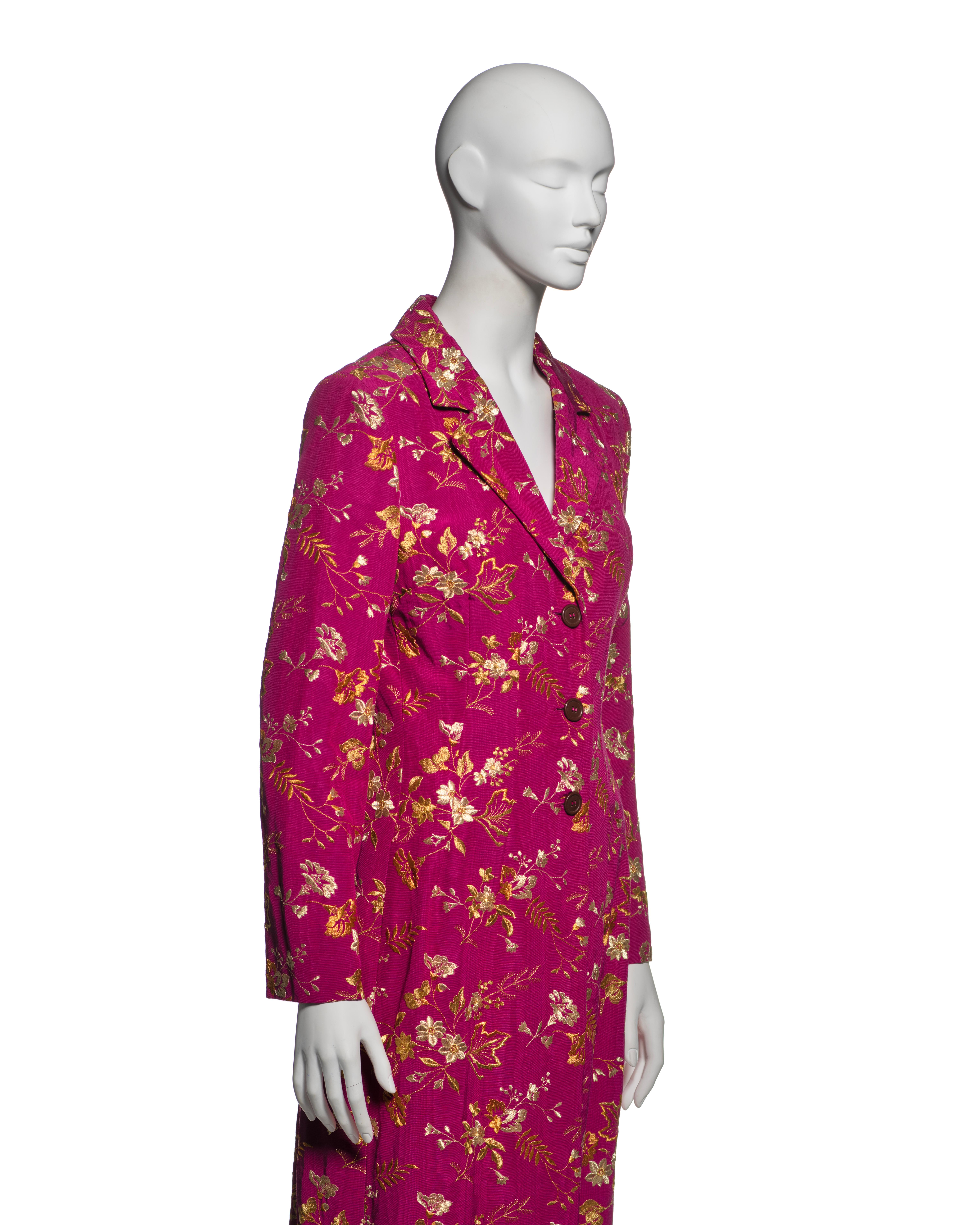 Dolce & Gabbana Gold Embroidered Magenta Moiré Evening Dress Coat, FW 1997 For Sale 3