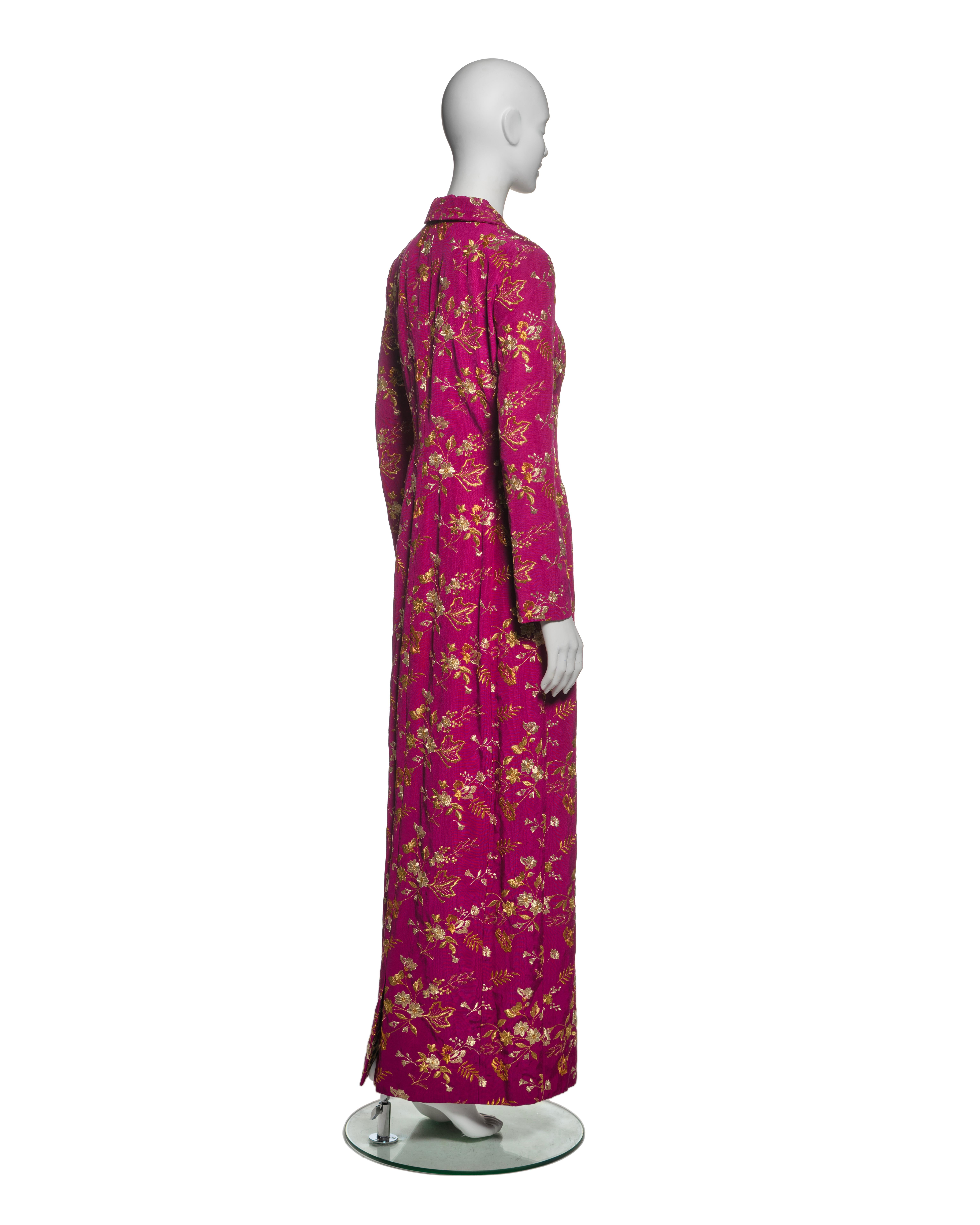 Dolce & Gabbana Gold Embroidered Magenta Moiré Evening Dress Coat, FW 1997 For Sale 4