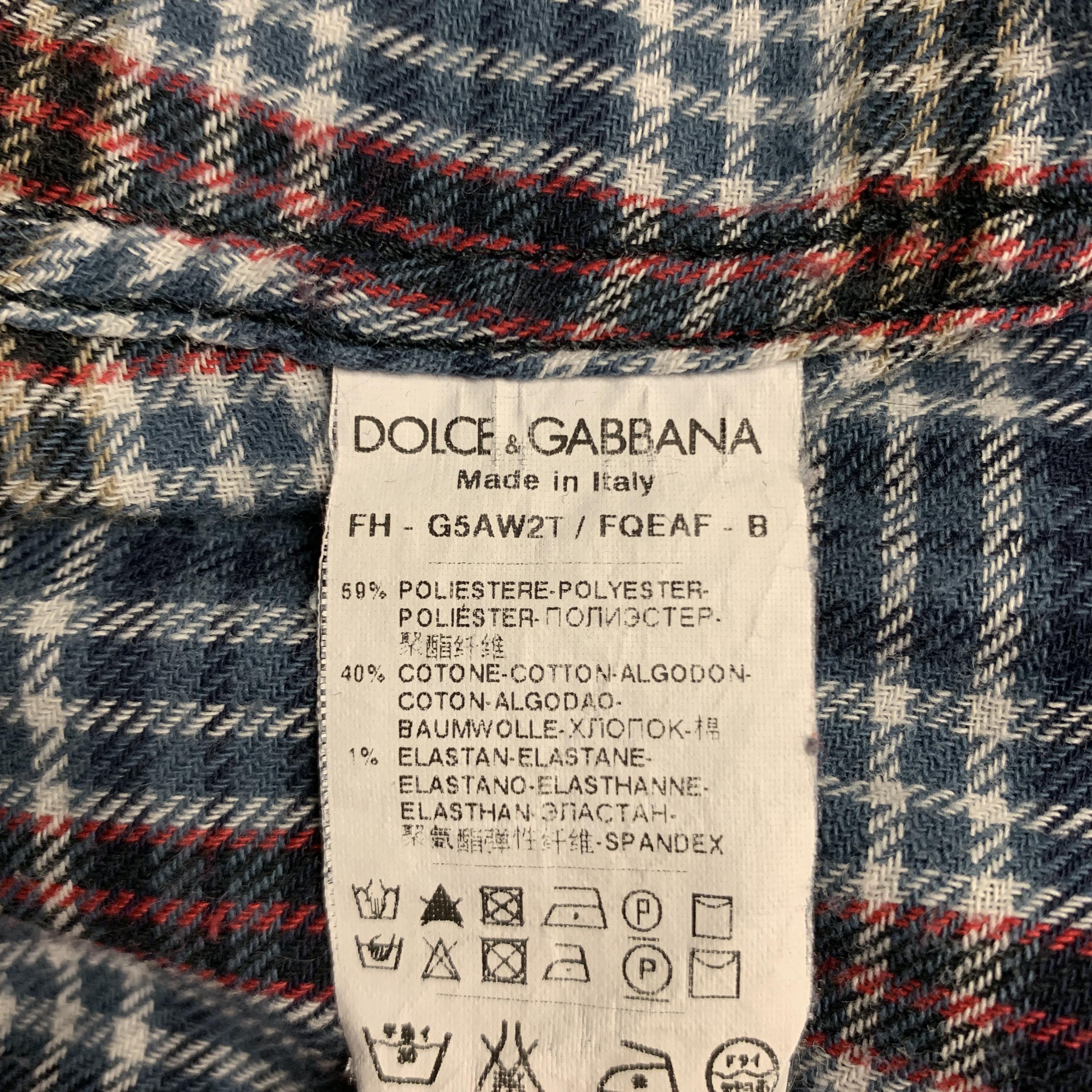 DOLCE & GABBANA Gold Fit Size S Navy & Burgundy Plaid Snaps Long Sleeve  Shirt 2