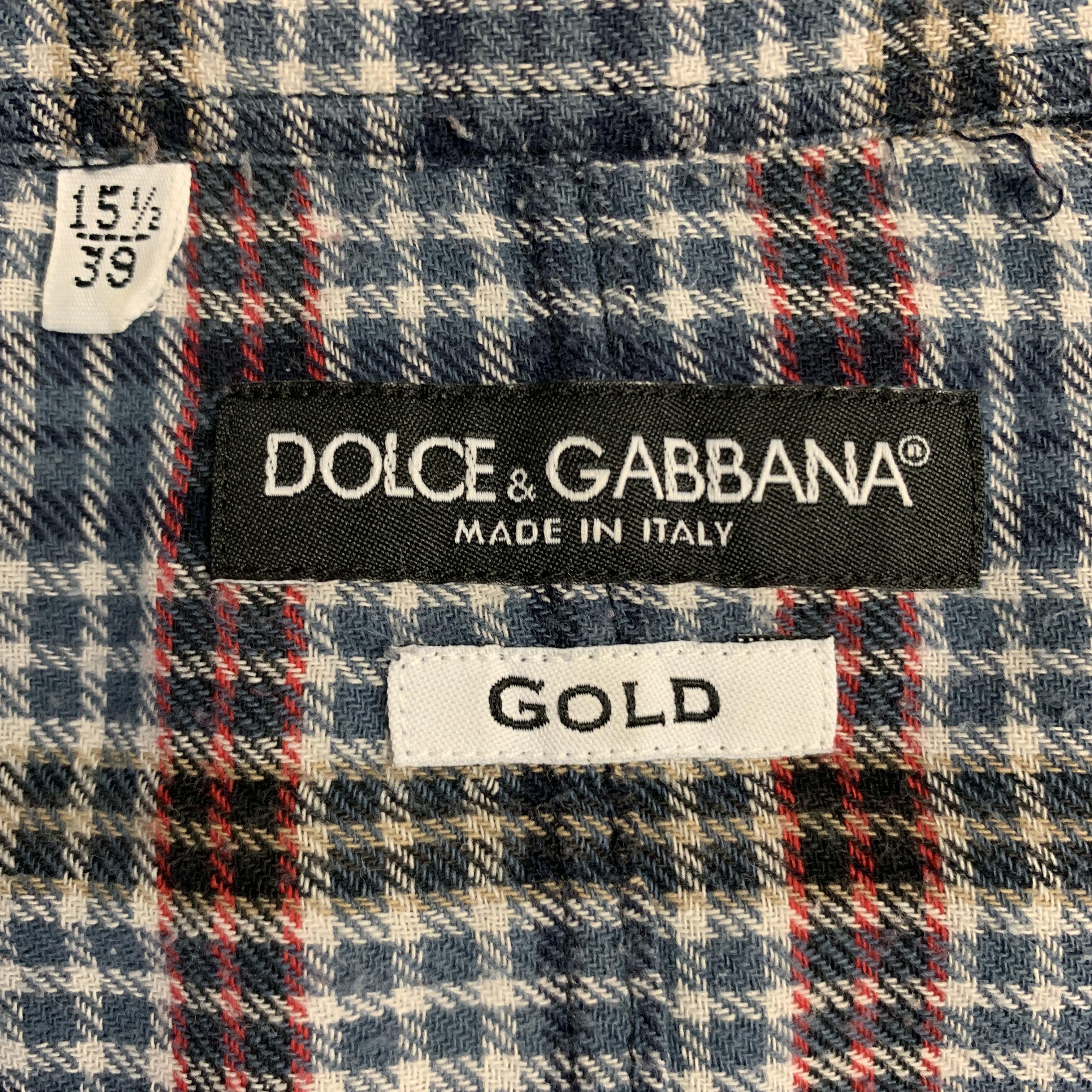 DOLCE & GABBANA Gold Fit Size S Navy & Burgundy Plaid Snaps Long Sleeve  Shirt 3
