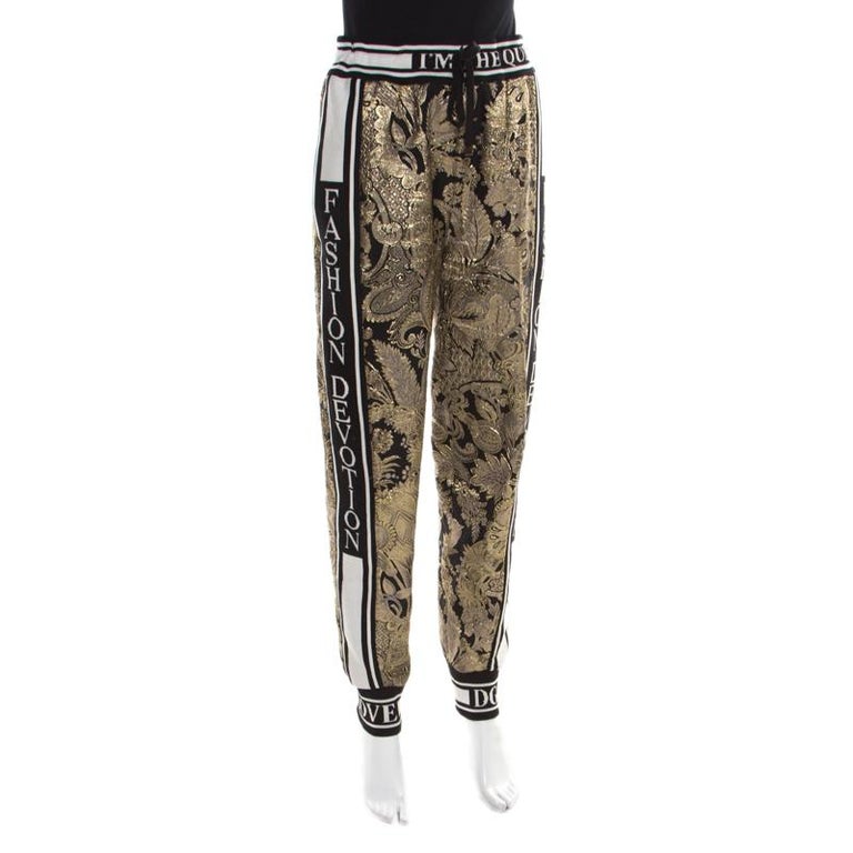 Dolce and Gabbana Gold Floral Brocade Knit Trim Jogger Pants S at ...