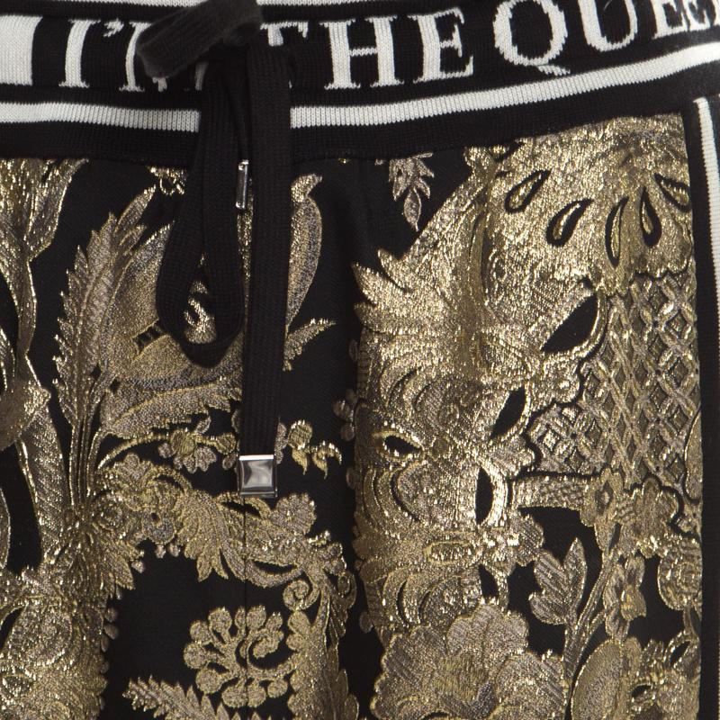 Black Dolce & Gabbana Gold Floral Brocade Knit Trim Jogger Pants S