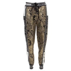 Dolce & Gabbana Gold Floral Brocade Knit Trim Jogger Pants S