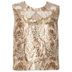 Dolce & Gabbana Gold Floral Brocade Lace Trim Blouse M