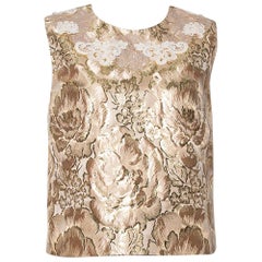 Dolce & Gabbana Gold geblümte Brokat-Bluse mit Spitzenbesatz M