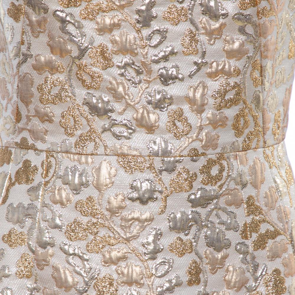 Women's Dolce & Gabbana Gold Floral Jacquard Crystal Embellished Sheath Dress M