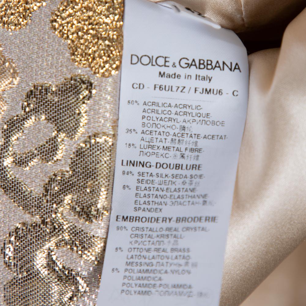 Dolce & Gabbana Gold Floral Jacquard Crystal Embellished Sheath Dress M 2