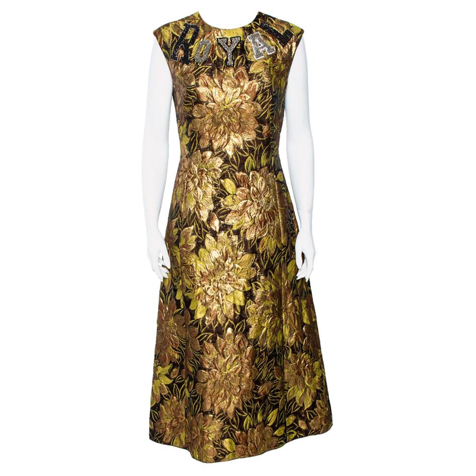 Dolce & Gabbana Gold Floral Jacquard Royal Embellished Midi Dress M