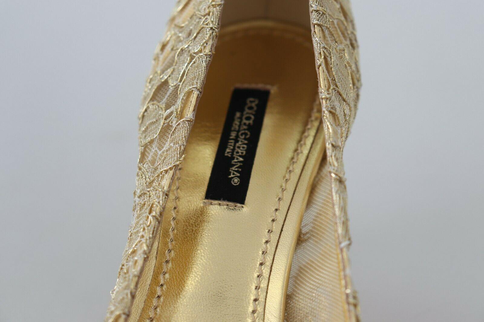 Dolce & Gabbana Gold Floral Lace Shoes Pumps Heels With DG Logo Jewels Crystals 2