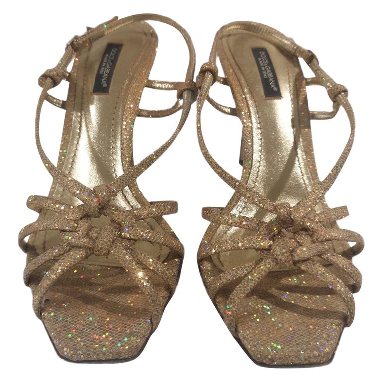 Dolce and Gabbana gold glitter sandals For Sale at 1stDibs