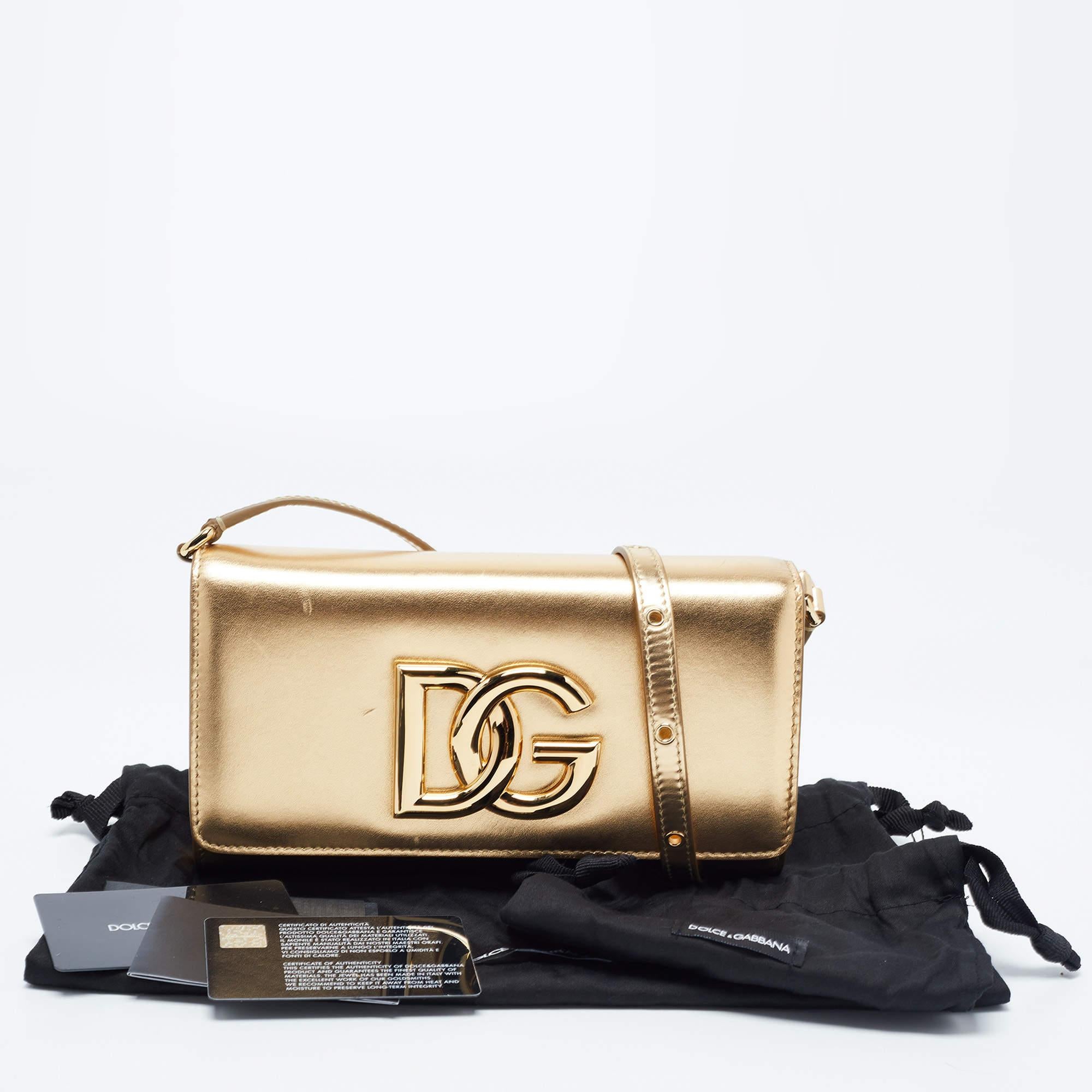 Dolce & Gabbana Gold Glossy Leather DG Logo Shoulder Bag 15