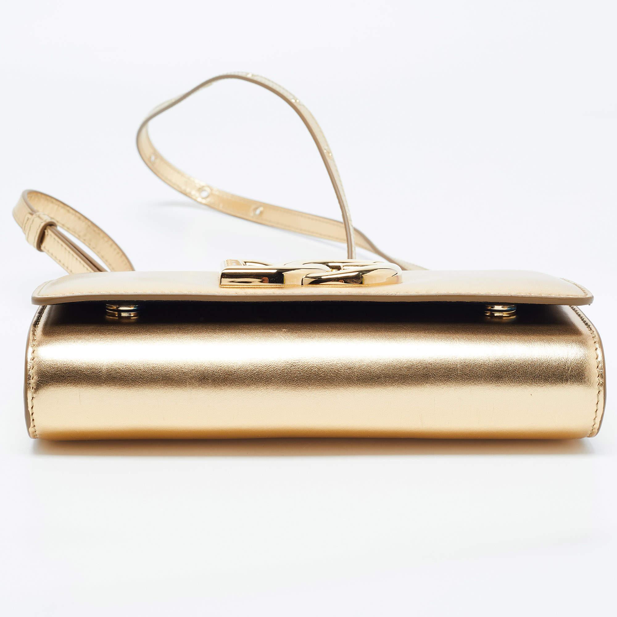 Dolce & Gabbana Gold Glossy Leather DG Logo Shoulder Bag 1