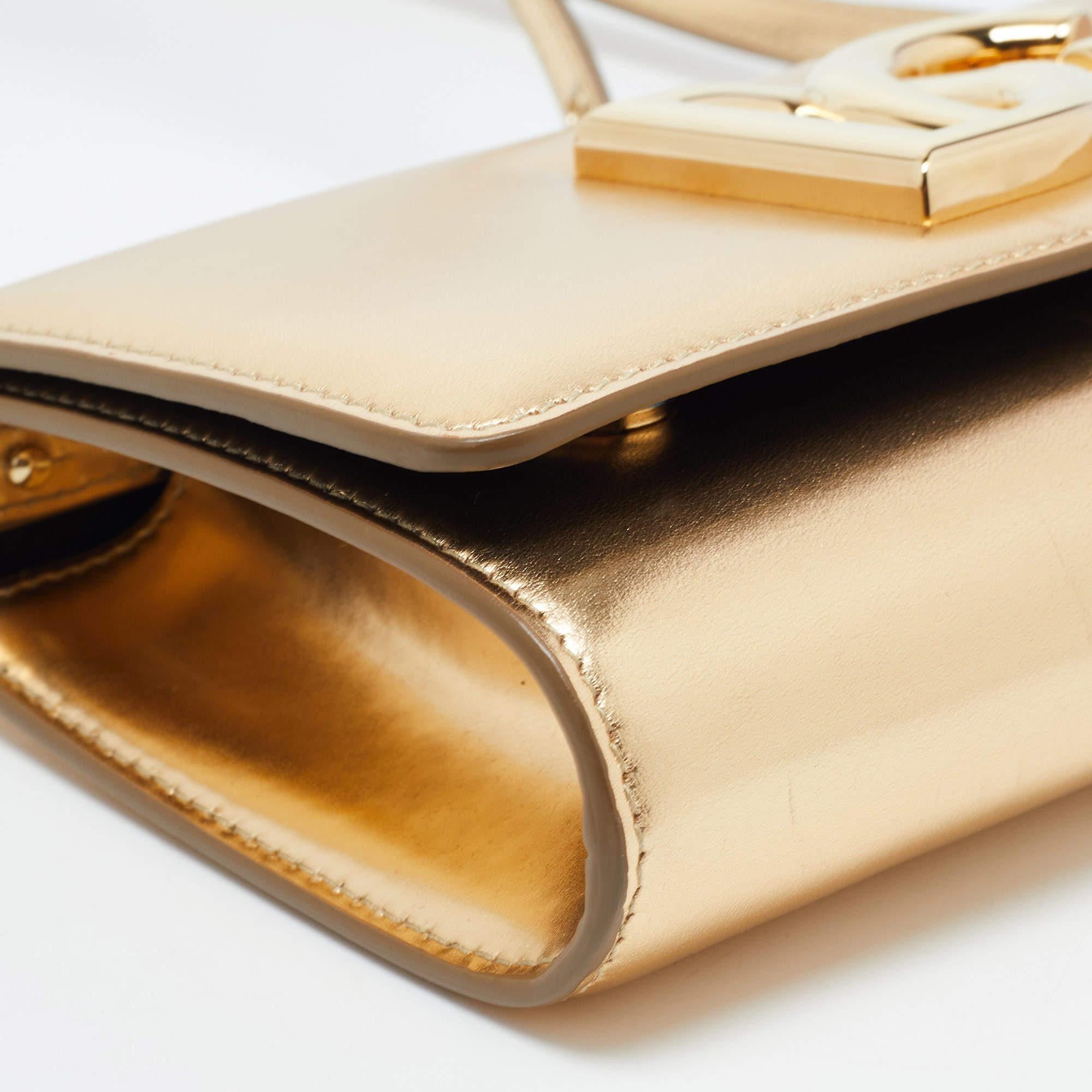 Dolce & Gabbana Gold Glossy Leather DG Logo Shoulder Bag 3