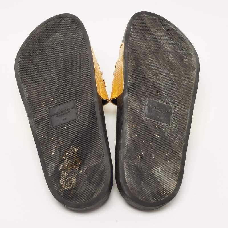 Dolce & Gabbana Gold Jacquard Embellished Slide Sandals Size 40 For Sale 1