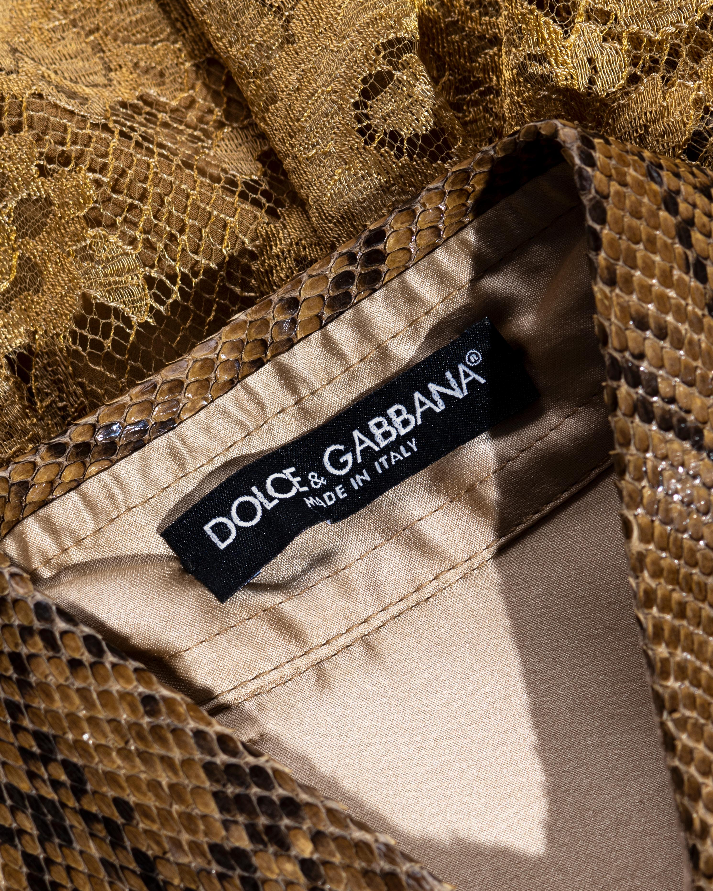 Dolce & Gabbana gold lace and python shirt dress, ss 2005 For Sale 2