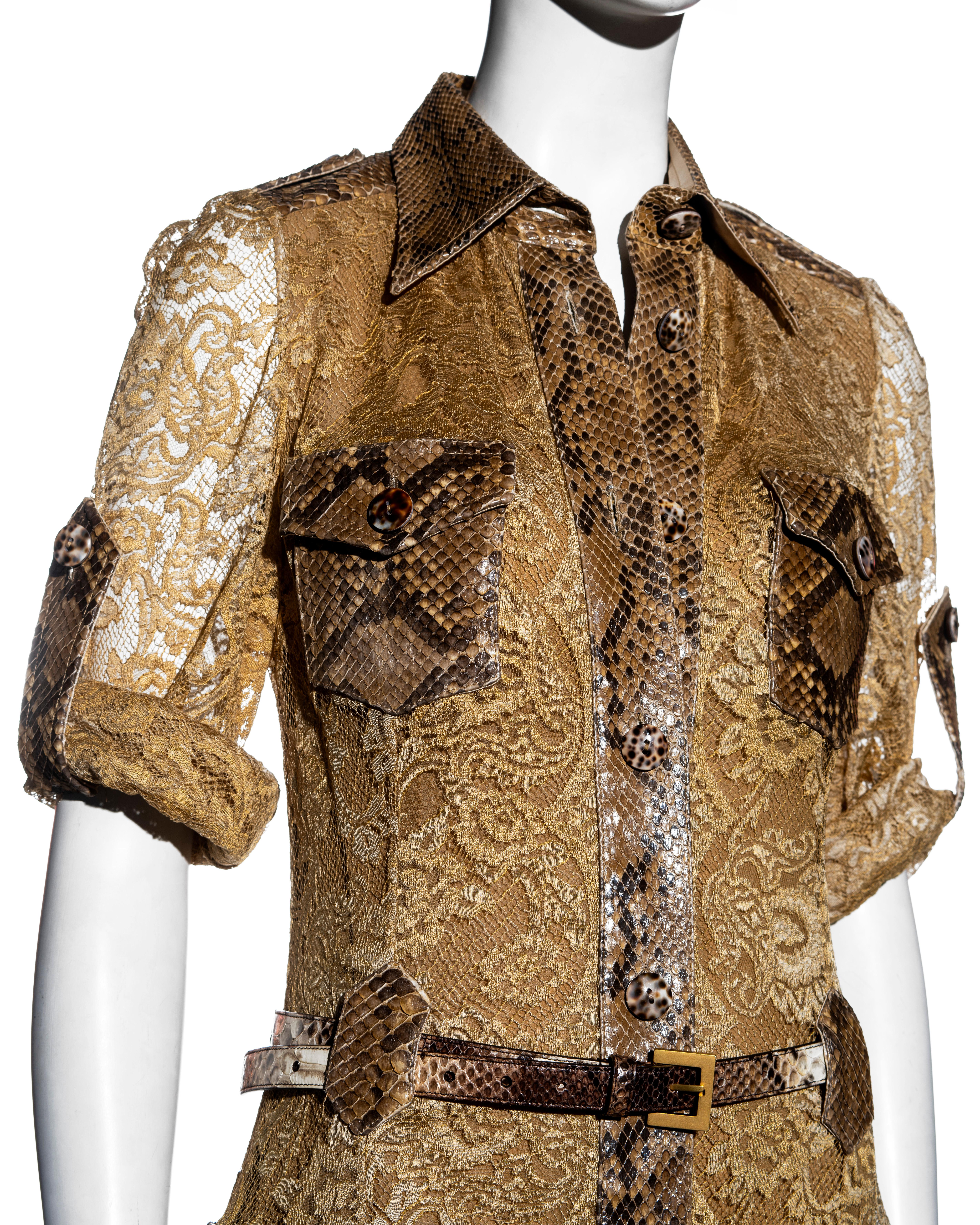 Dolce & Gabbana Hemdkleid aus goldener Spitze und Python, Frühjahr/Sommer 2005 (Braun) im Angebot