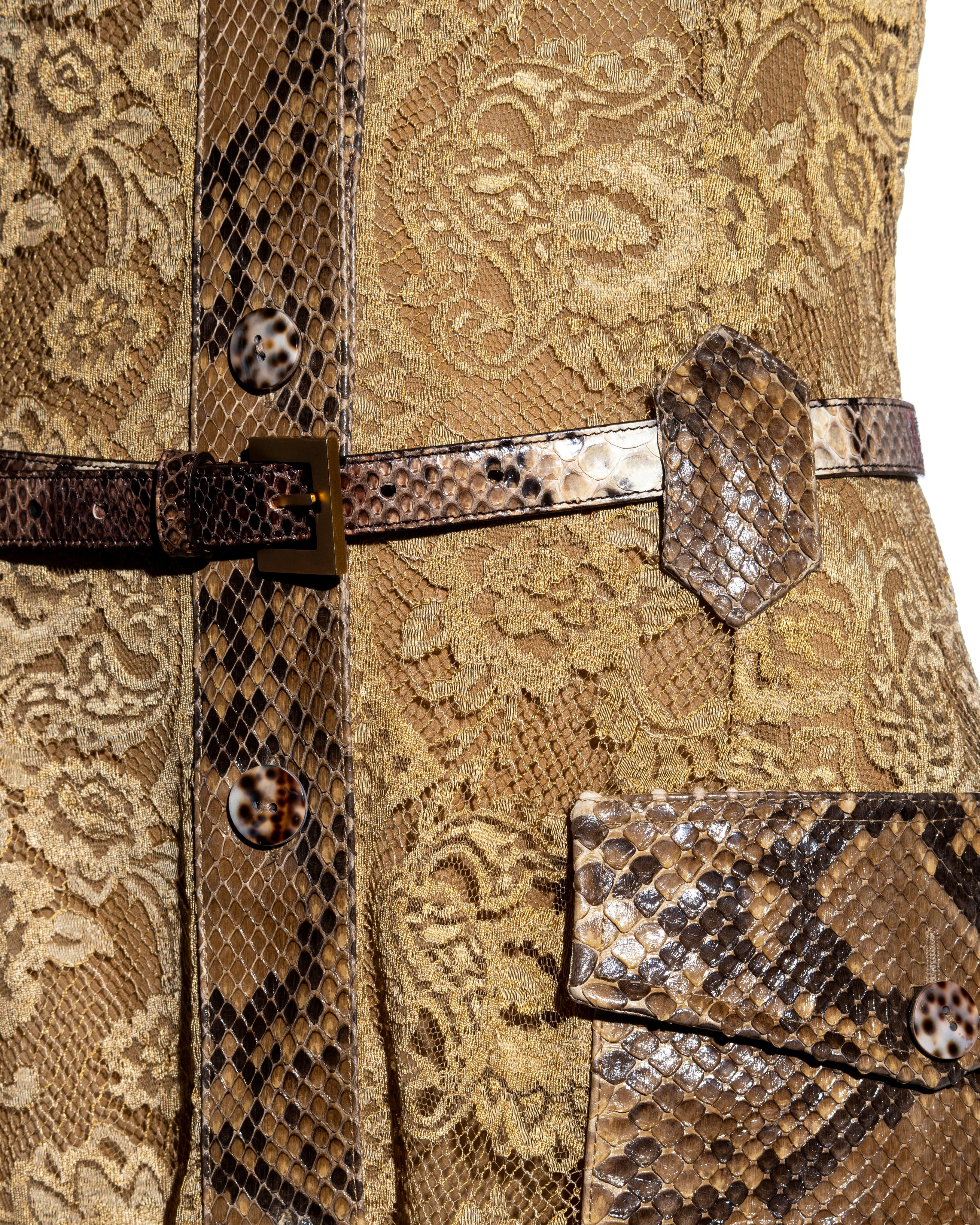 Brown Dolce & Gabbana gold lace and python shirt dress, ss 2005 For Sale