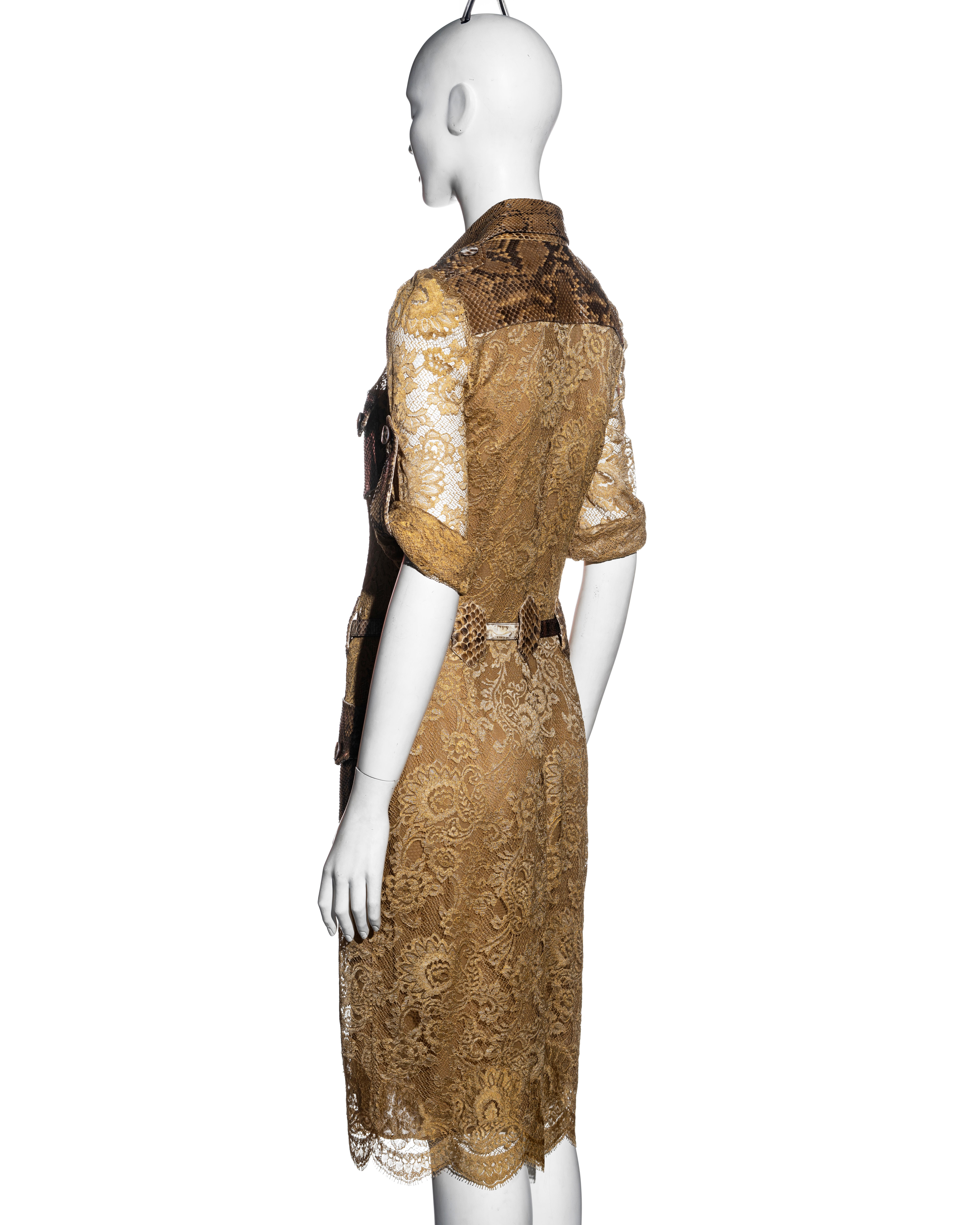 Dolce & Gabbana gold lace and python shirt dress, ss 2005 In Excellent Condition For Sale In London, GB