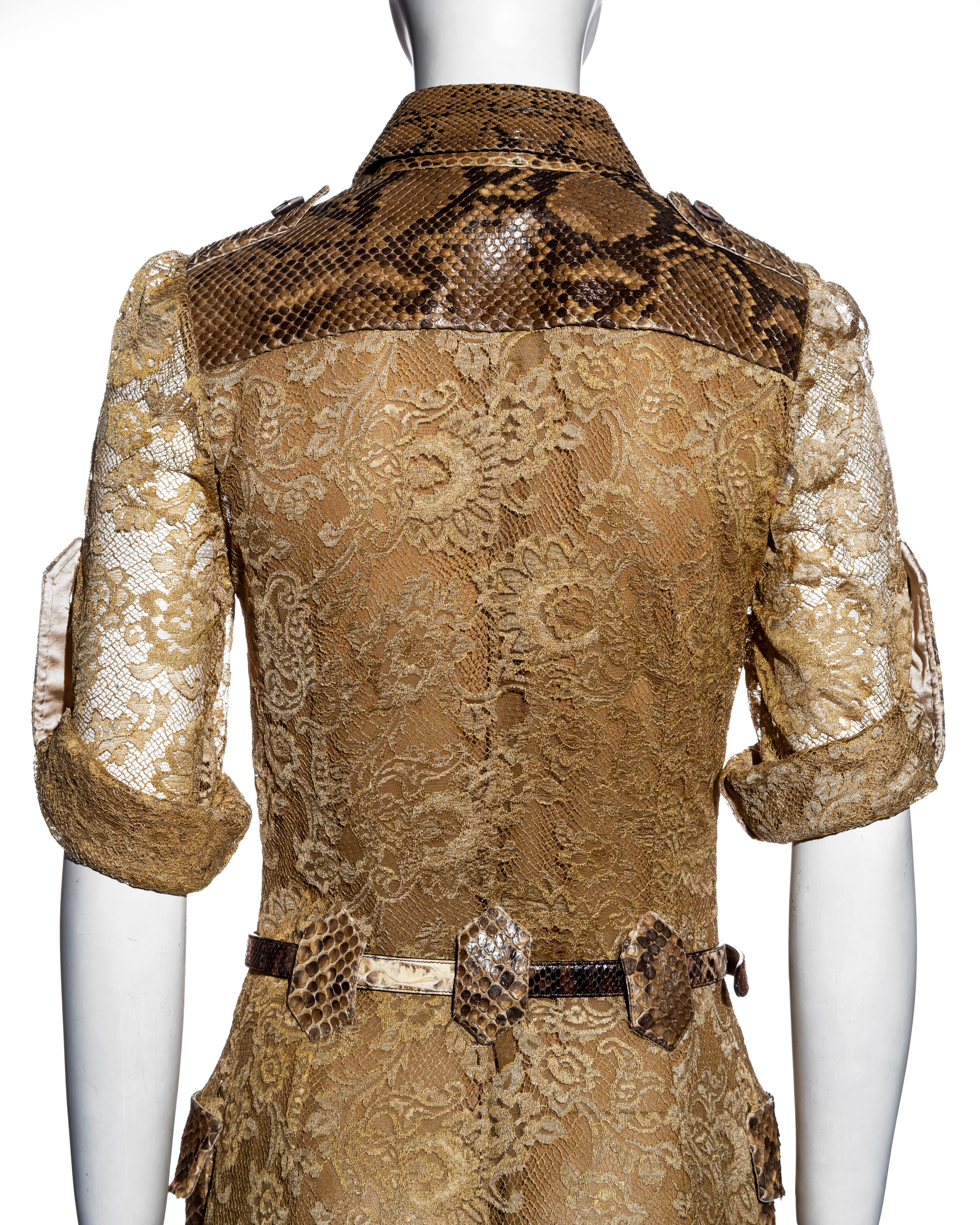 Women's Dolce & Gabbana gold lace and python shirt dress, ss 2005 For Sale
