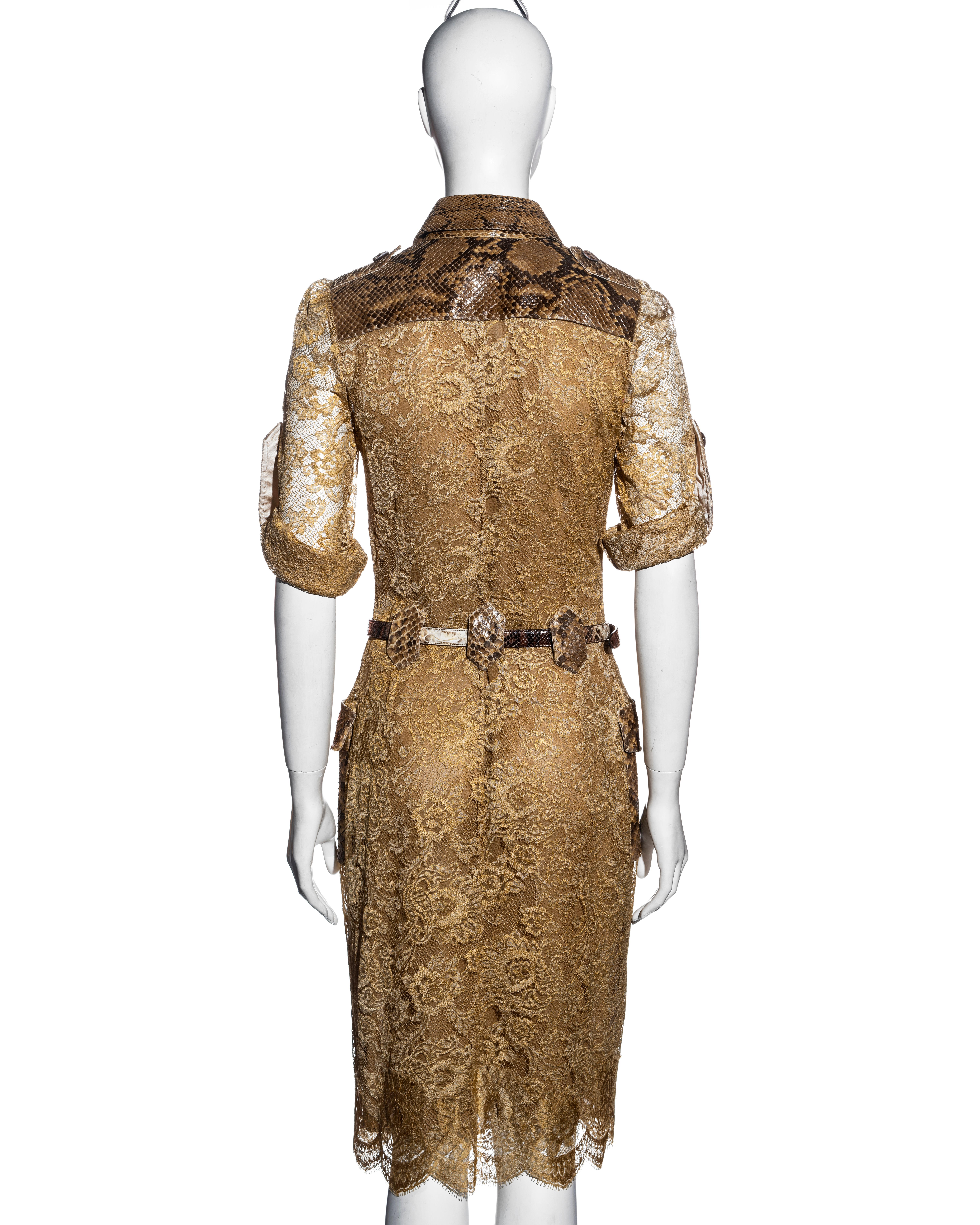 Robe chemise Dolce & Gabbana en dentelle dorée et python, printemps-été 2005 en vente 4