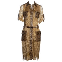 Dolce & Gabbana vestido camisero de encaje dorado y pitón, ss 2005
