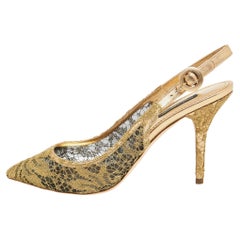 Dolce & Gabbana Gold Lace Bellucci Slingback Pointed Toe Pumps Size 39.5