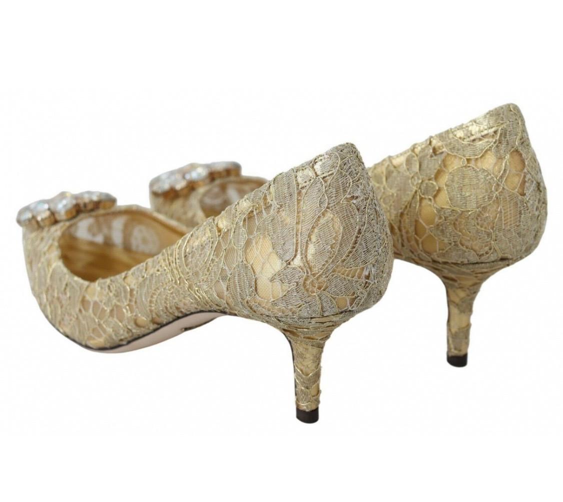 Dolce & Gabbana gold lace cloth shoes heels pumps  In New Condition In WELWYN, GB
