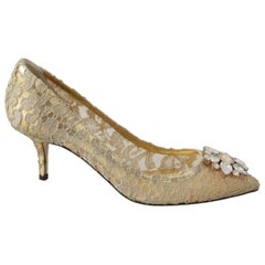 Dolce & Gabbana gold lace cloth shoes heels pumps
