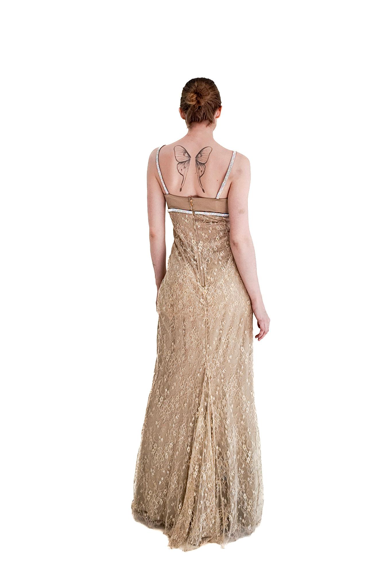 Dolce & Gabbana Gold Lace Dress W Rhinestone Empire Waist For Sale 1
