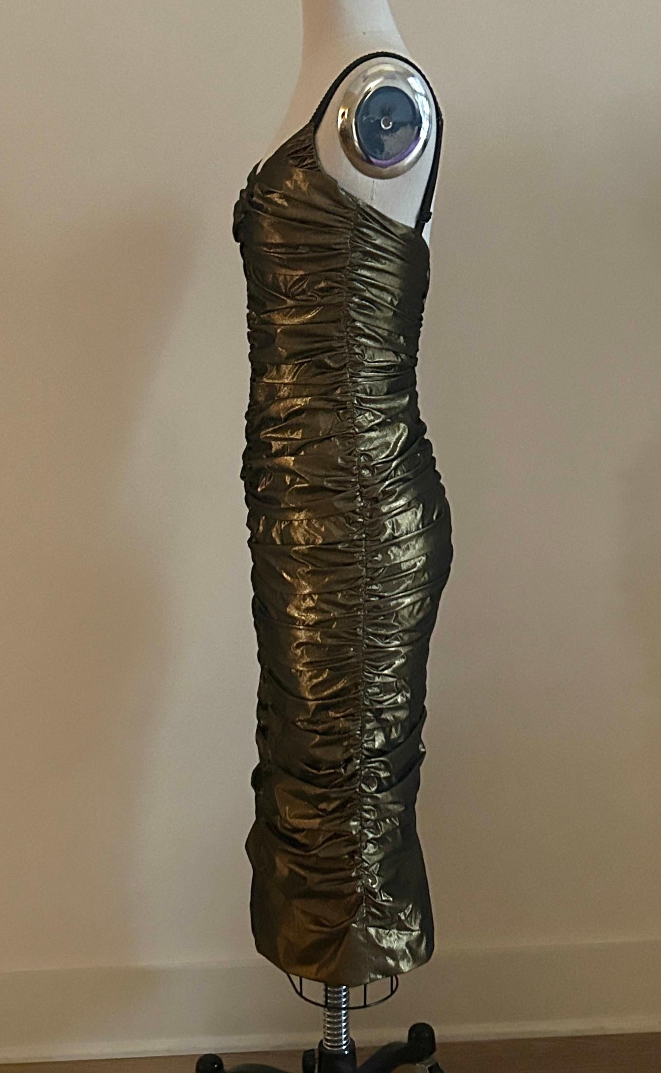 Nero Dolce & Gabbana - Vestito midi da cocktail con increspature in oro in vendita