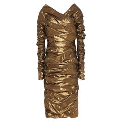 Dolce & Gabbana Gold Lamé Ruched Stretchy Mid-length Dress Midi Party Evening