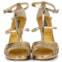 DOLCE & GABBANA gold leather 2018 HAND HEEL Sandals Shoes 36