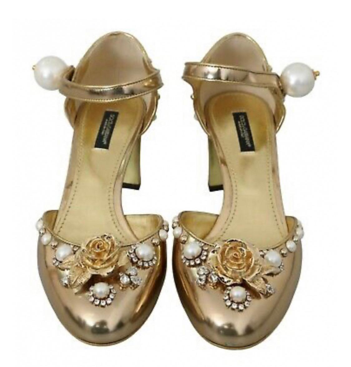 Dolce & Gabbana gold leather ankle strap sandals shoes heels  5