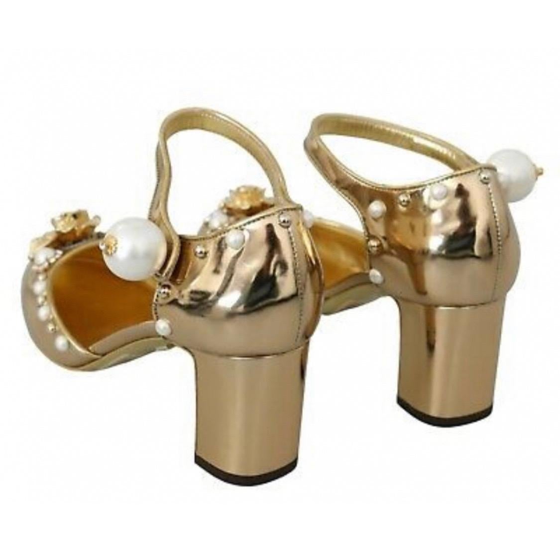 Dolce & Gabbana gold leather ankle strap sandals shoes heels  6