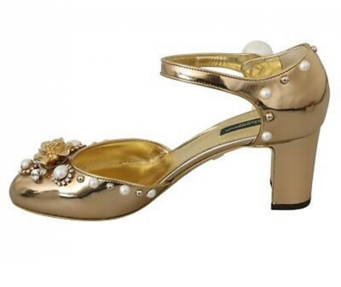 Women's Dolce & Gabbana gold leather ankle strap sandals shoes heels 