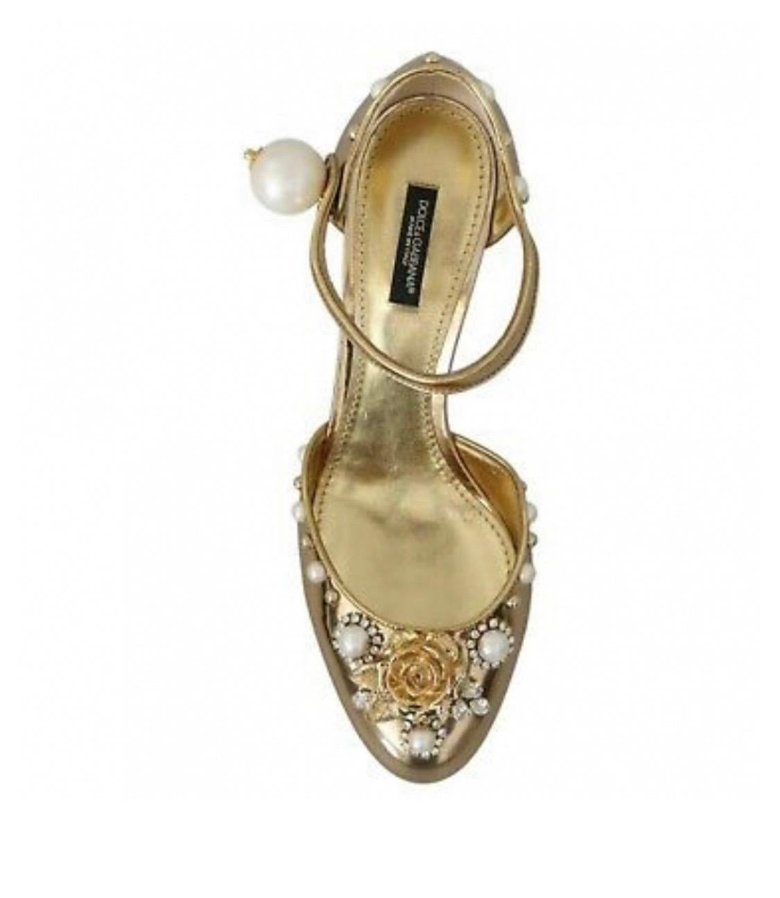 Dolce & Gabbana gold leather ankle strap sandals shoes heels  4