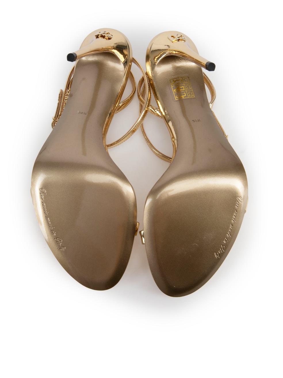 Women's Dolce & Gabbana Gold Leather Chain Lock Keira Sandals Size IT 38.5