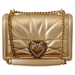 Dolce & Gabbana Gold Leather Devotion Handbag Shoulder Bag Clutch Phone Purse