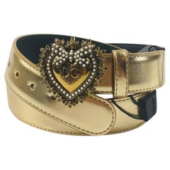 Dolce & Gabbana Gold Leather Devotion Sacred Heart Waist Belt White Pearls DG