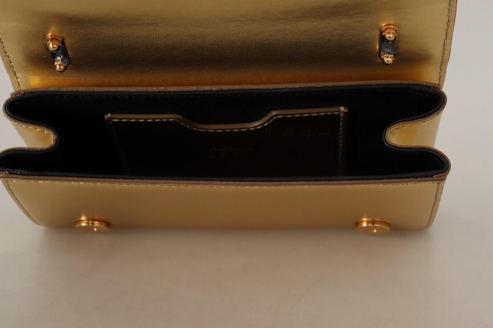 Women's Dolce & Gabbana Gold Leather DG Girls Handbag Shoulder Bag Clutch Phone Purse