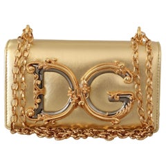 Dolce & Gabbana Gold Leather DG Girls Handbag Shoulder Bag Clutch Phone Purse