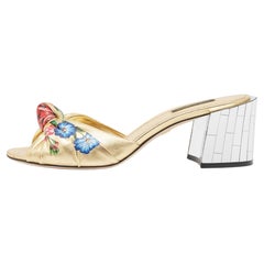 Dolce & Gabbana Gold Leather Knot Detail Mirrored Heel Slide Sandals Size 38 (Sandales à talons miroités en cuir doré)