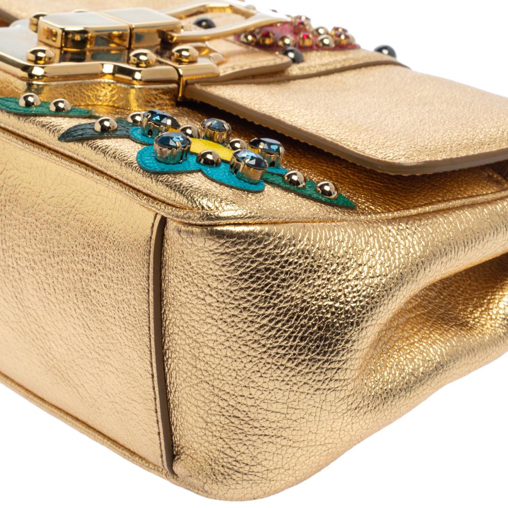 Dolce & Gabbana Gold Leather Lucia Embellished Shoulder Bag 3